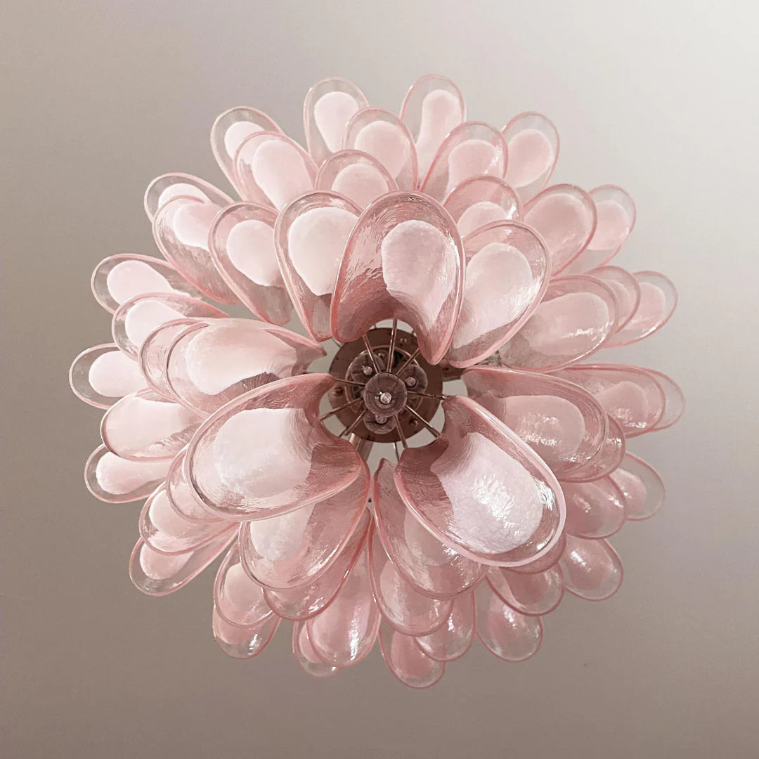 Vintage Pink Murano Glass Petals Chandelier 26"