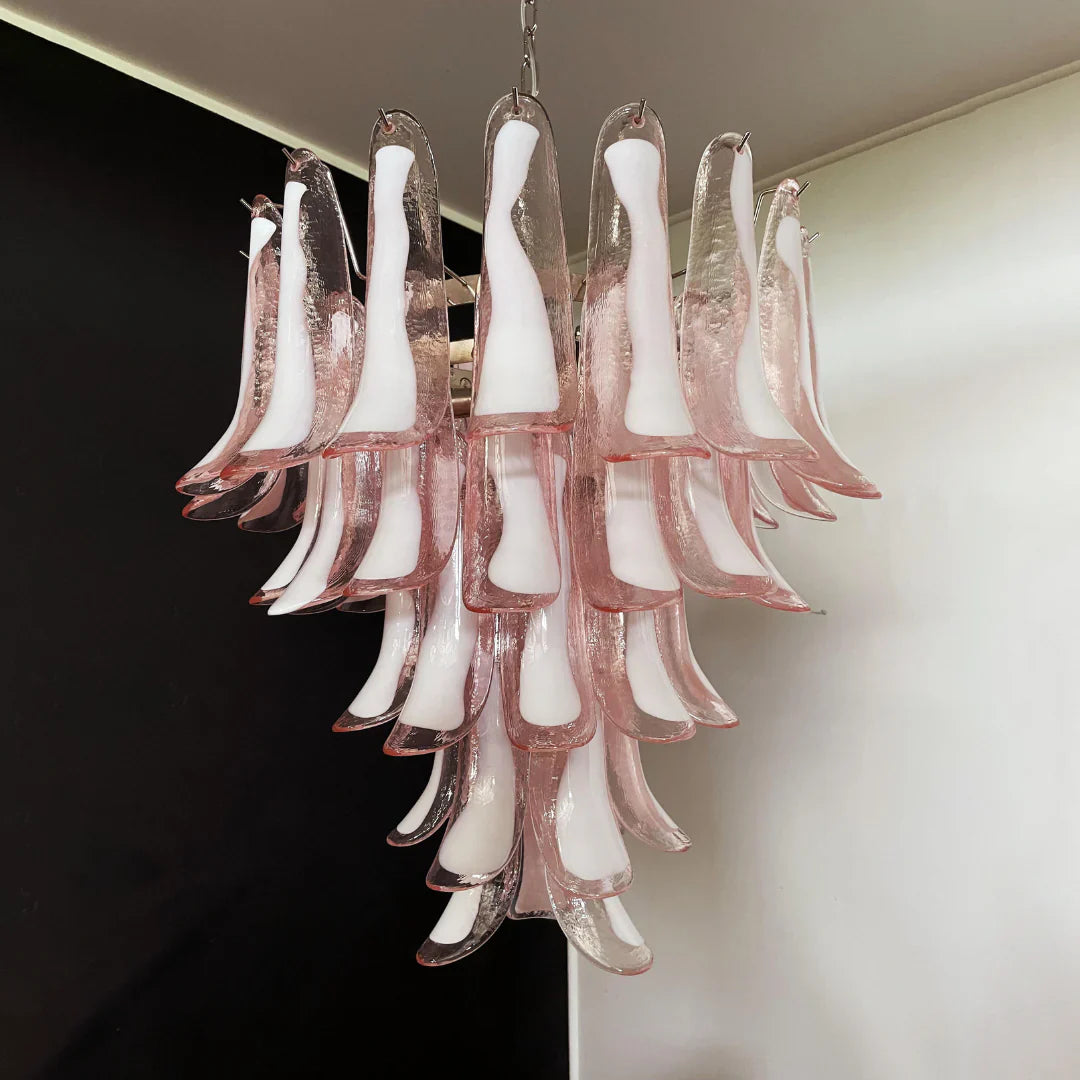 Vintage Pink Murano Glass Petals Chandelier 26"