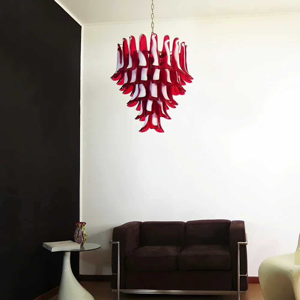 Vintage Red Murano Glass Petals Chandelier 26"