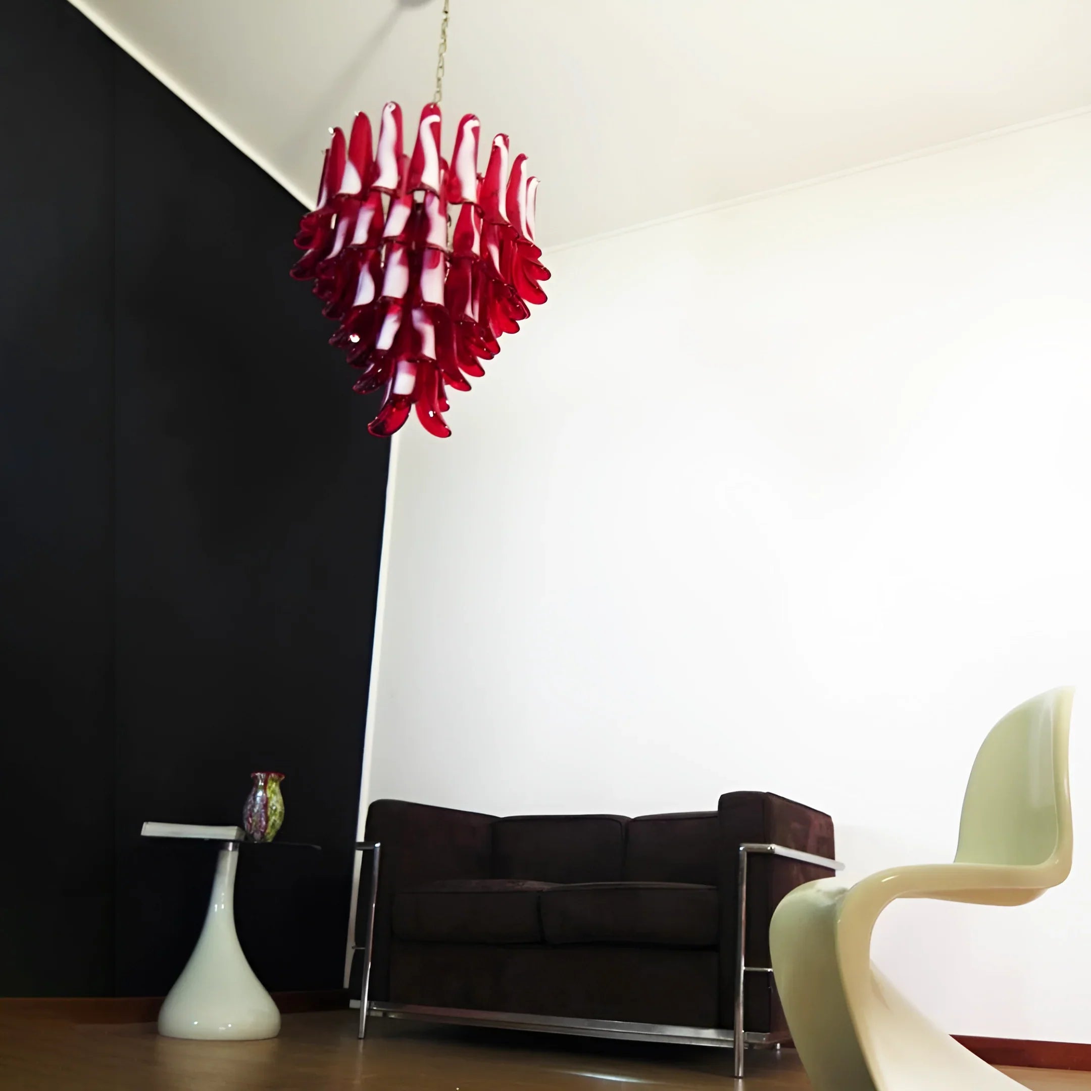 Vintage Red Murano Glass Petals Chandelier 26"