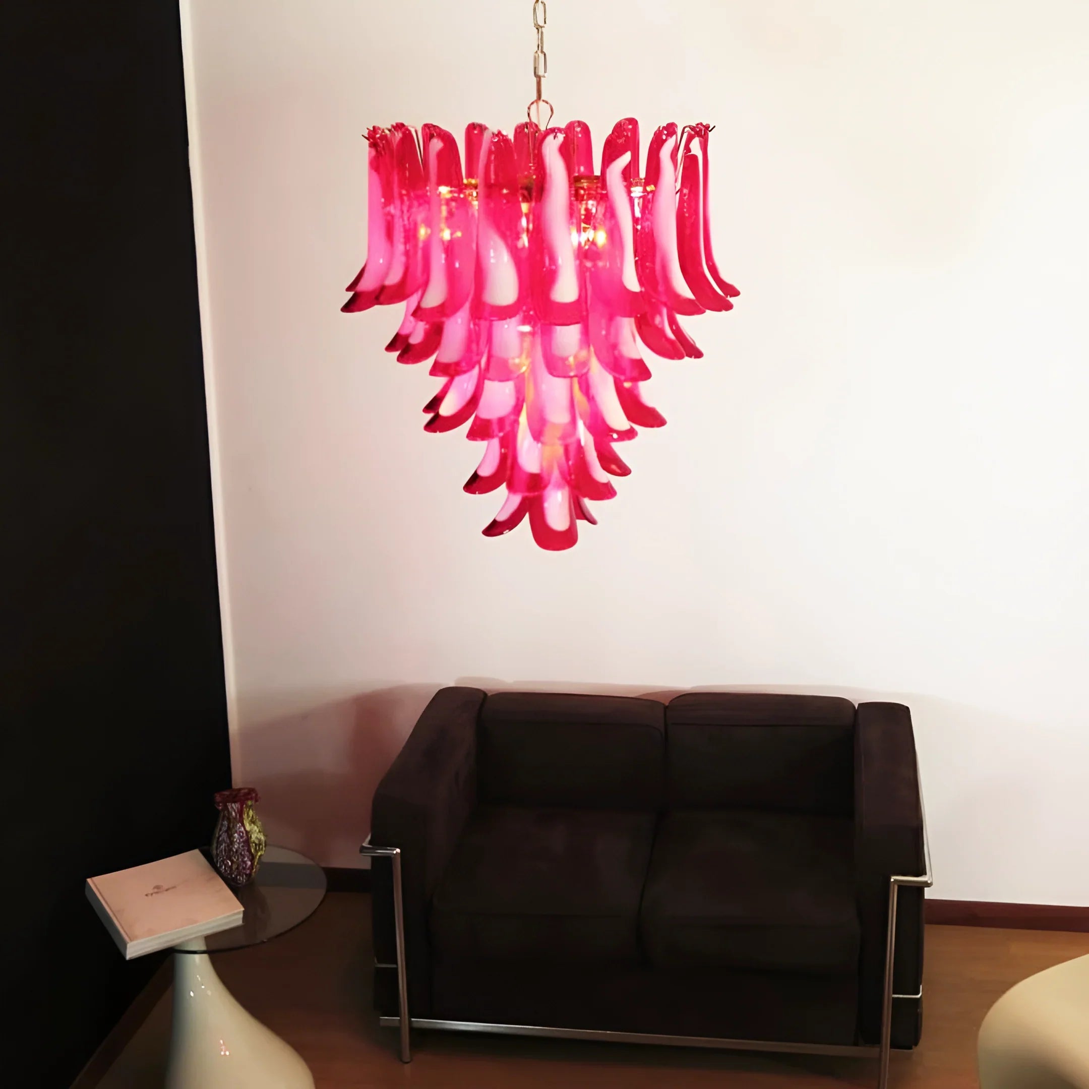 Vintage Red Murano Glass Petals Chandelier 26"
