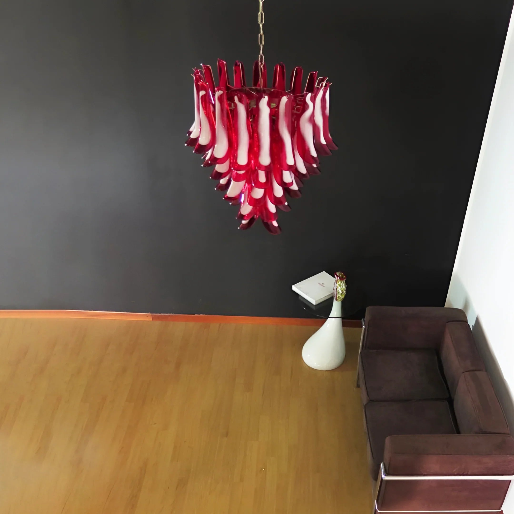 Vintage Red Murano Glass Petals Chandelier 26"