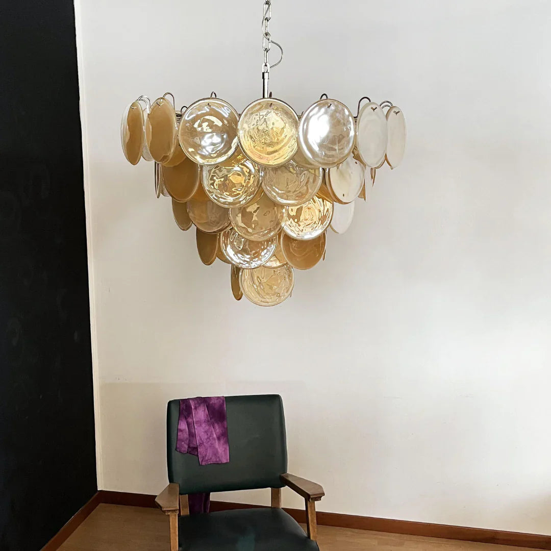 Elegant Gold Murano Iridescent Disc Chandelier 27.6"