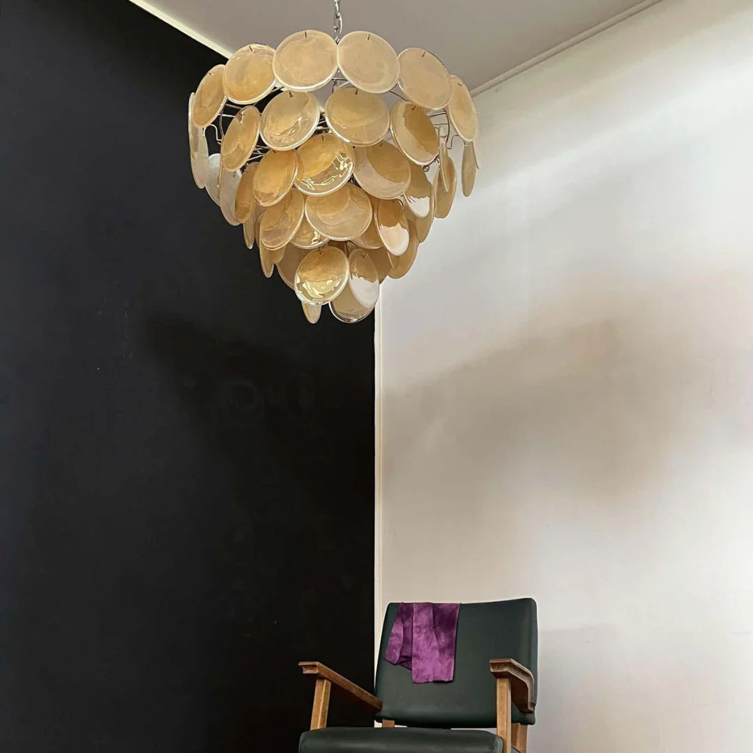 Elegant Gold Murano Iridescent Disc Chandelier 27.6"