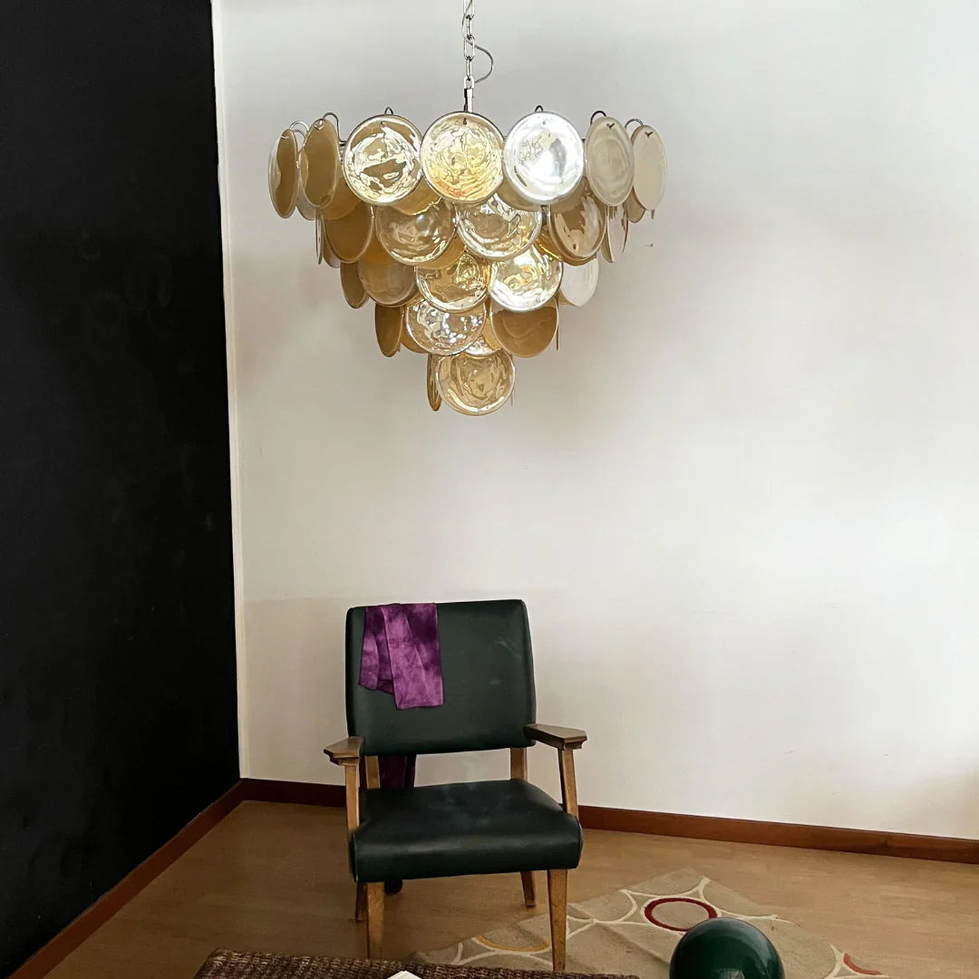 Elegant Gold Murano Iridescent Disc Chandelier 27.6"