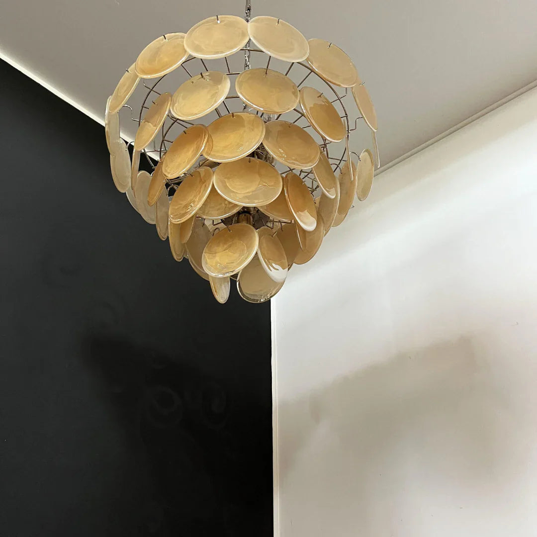 Elegant Gold Murano Iridescent Disc Chandelier 27.6"