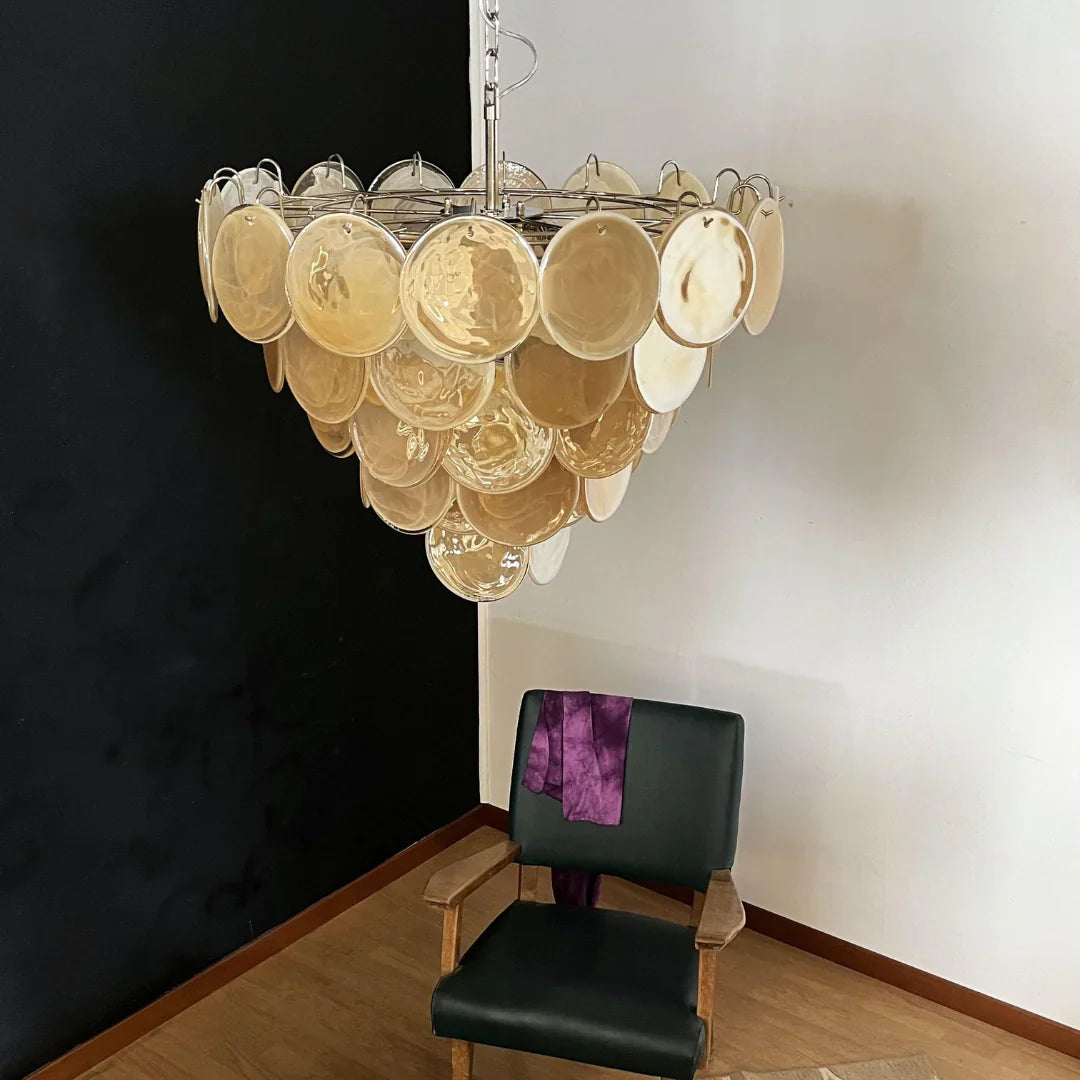Elegant Gold Murano Iridescent Disc Chandelier 27.6"