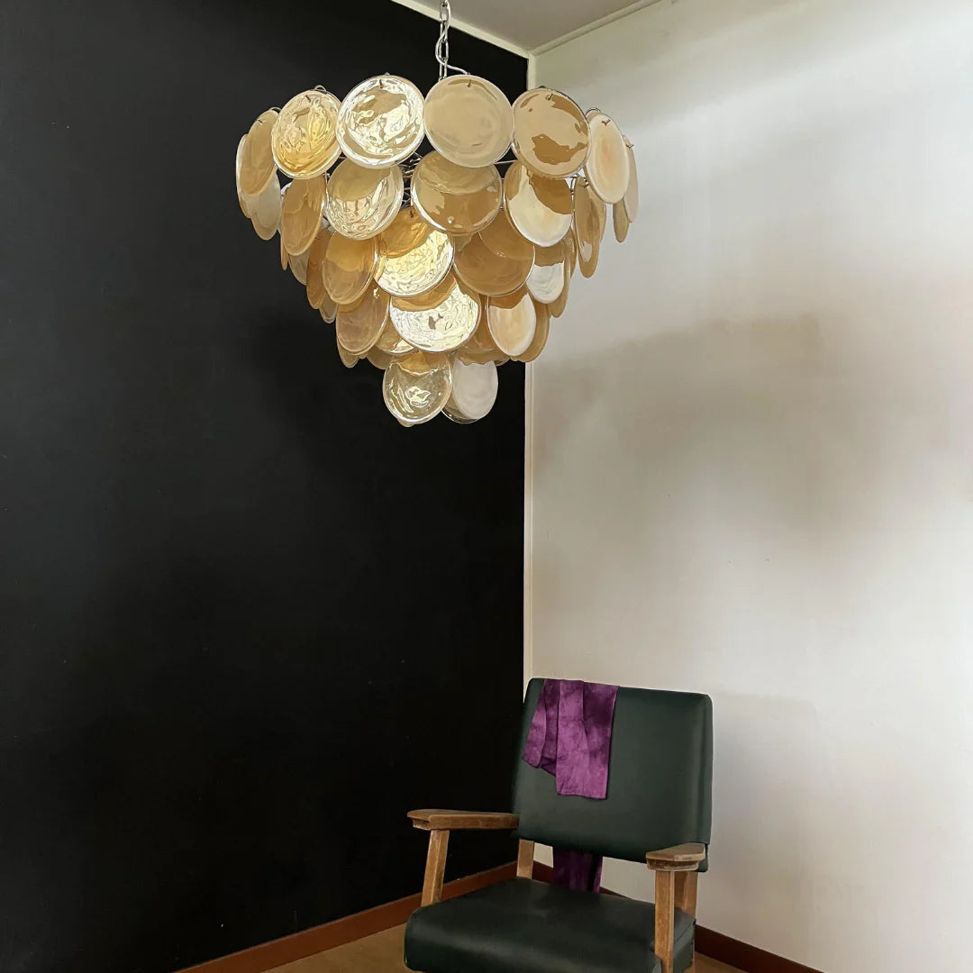 Elegant Gold Murano Iridescent Disc Chandelier 27.6"