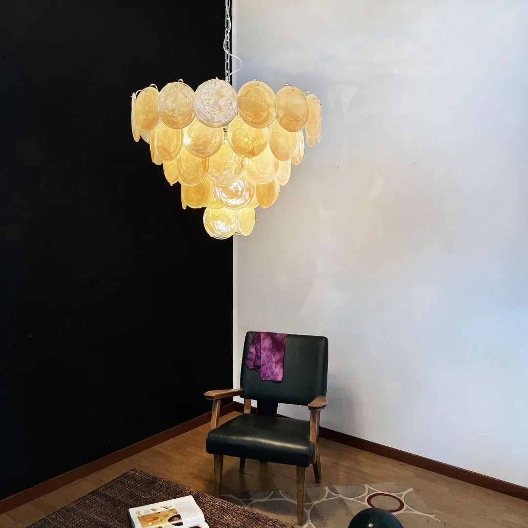 Elegant Gold Murano Iridescent Disc Chandelier 27.6"