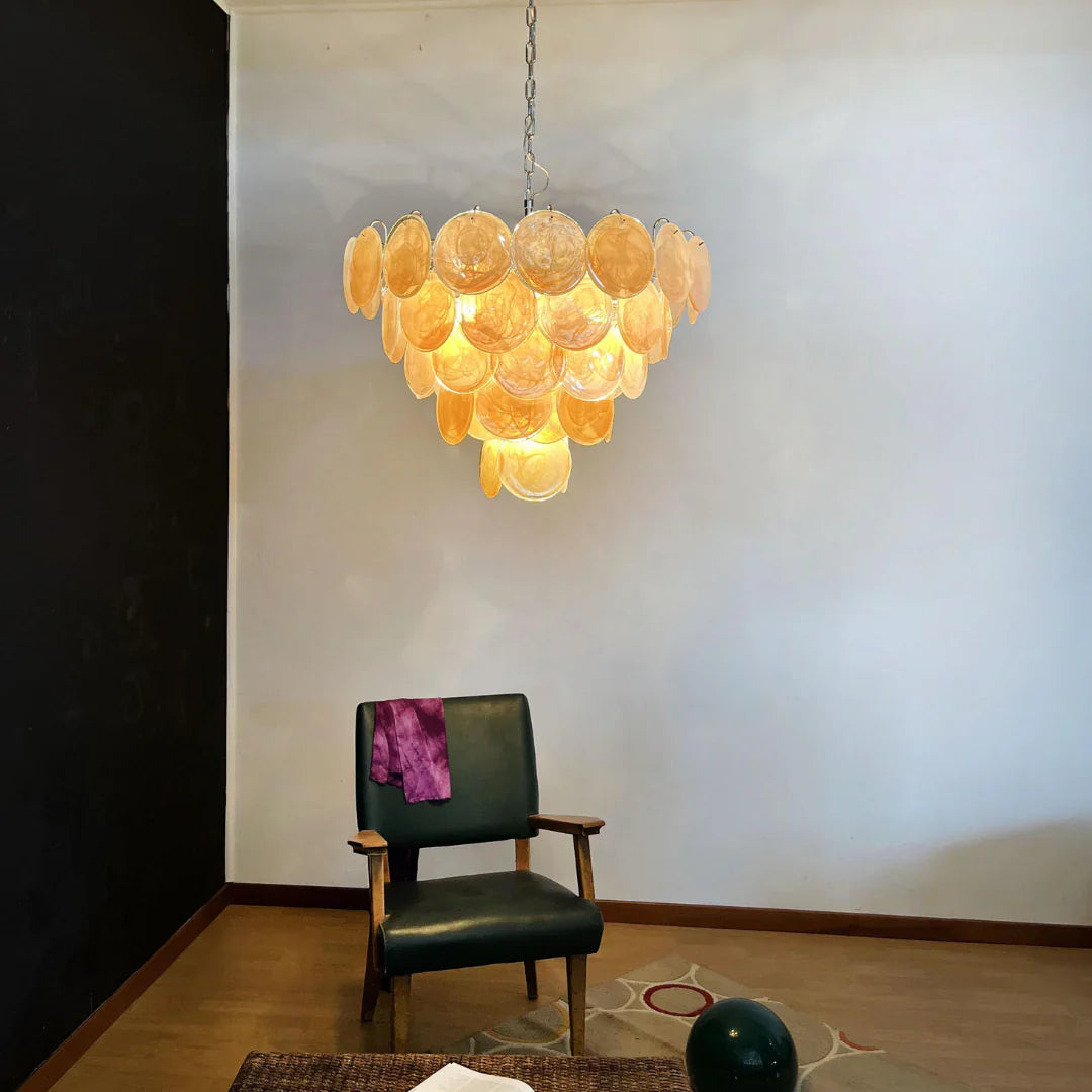 Elegant Gold Murano Iridescent Disc Chandelier 27.6"