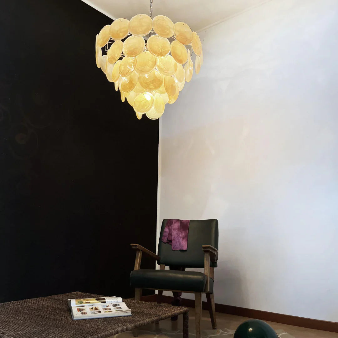Elegant Gold Murano Iridescent Disc Chandelier 27.6"