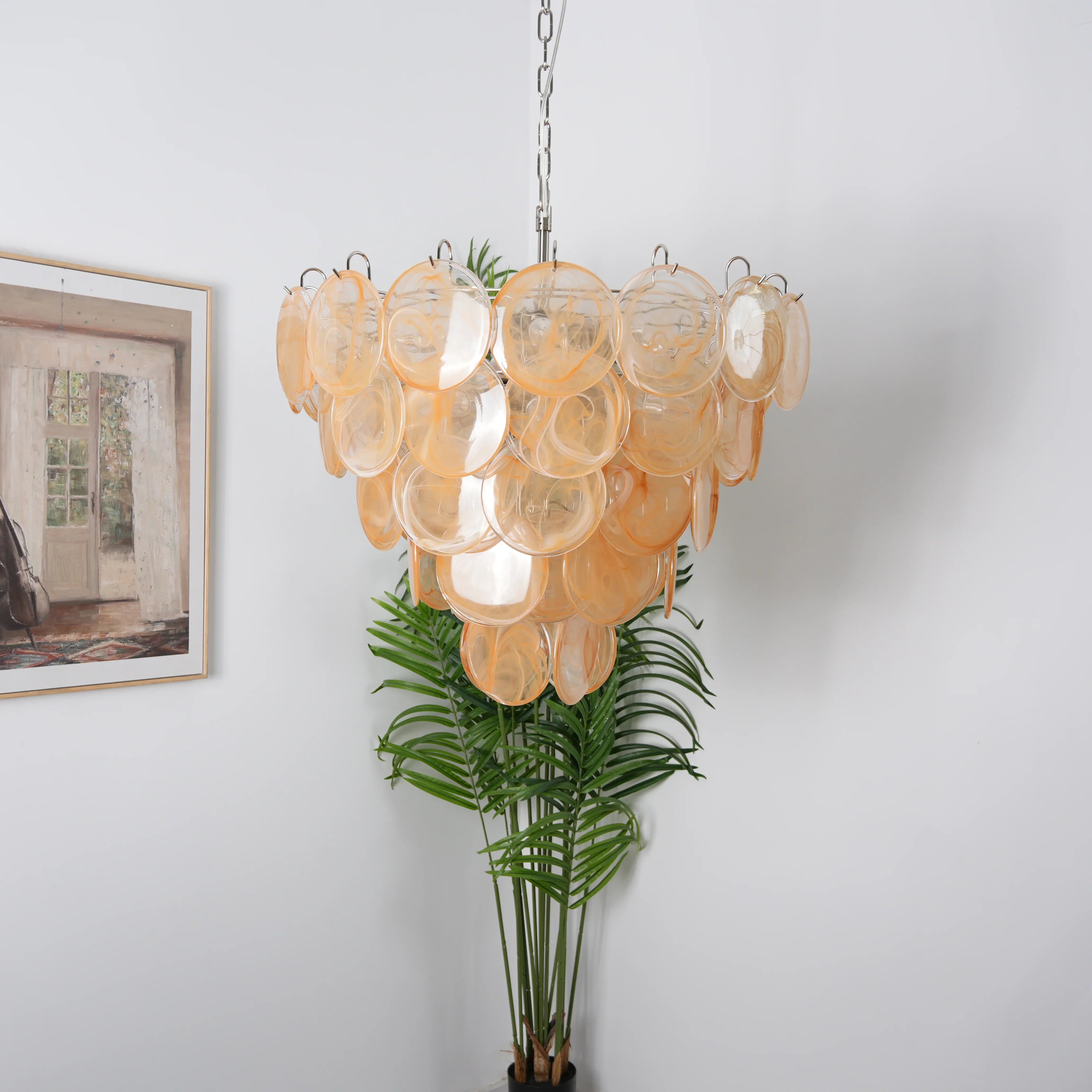 Elegant Gold Murano Iridescent Disc Chandelier 27.6"