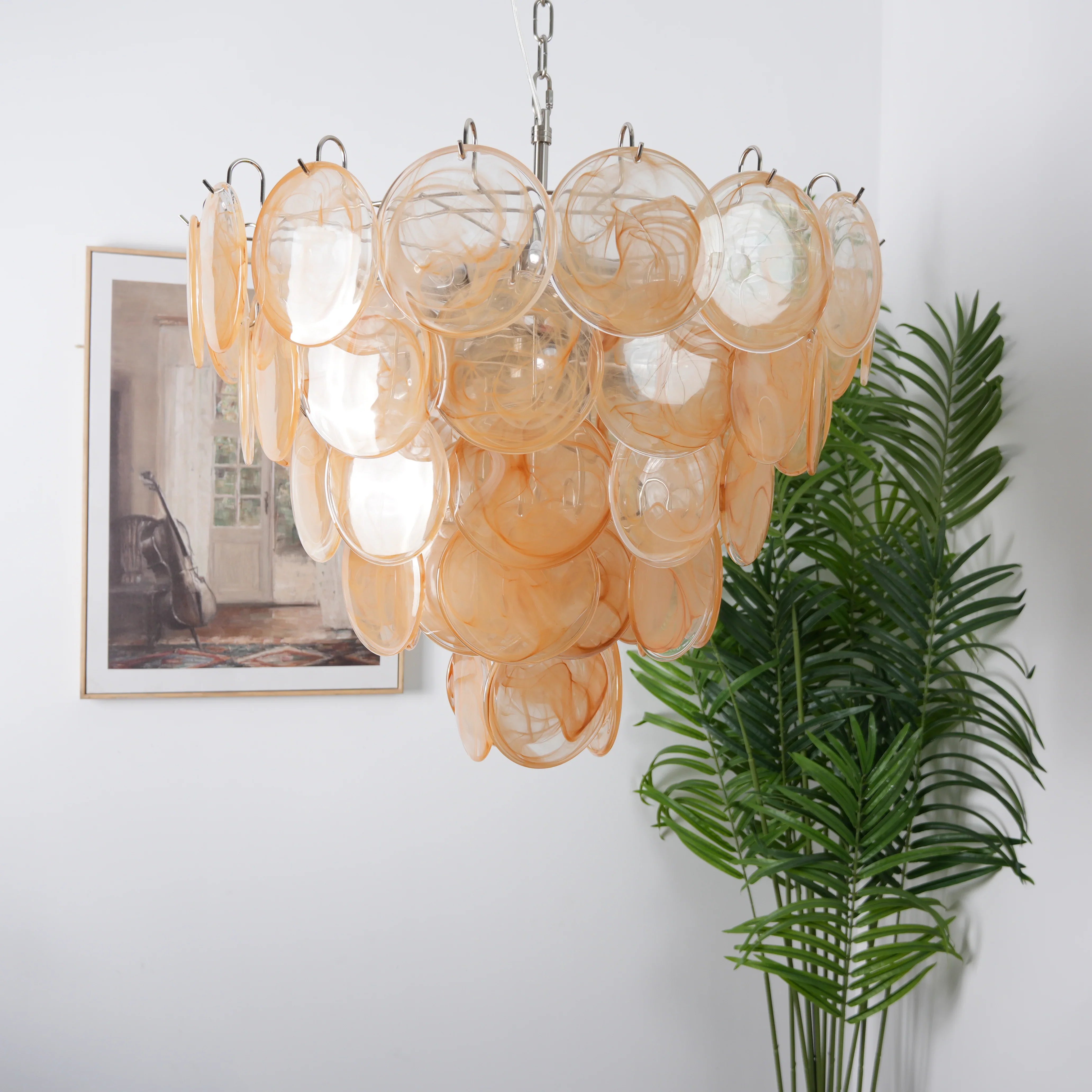 Elegant Gold Murano Iridescent Disc Chandelier 27.6"