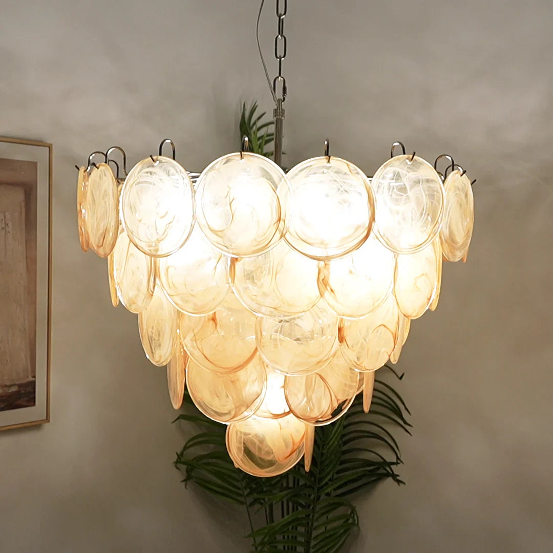 Elegant Gold Murano Iridescent Disc Chandelier 27.6"