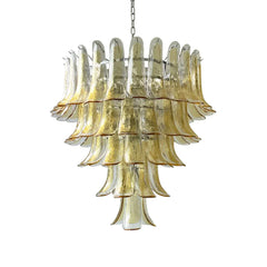 Vintage Transparent Amber Murano Glass Petals Chandelier 26"