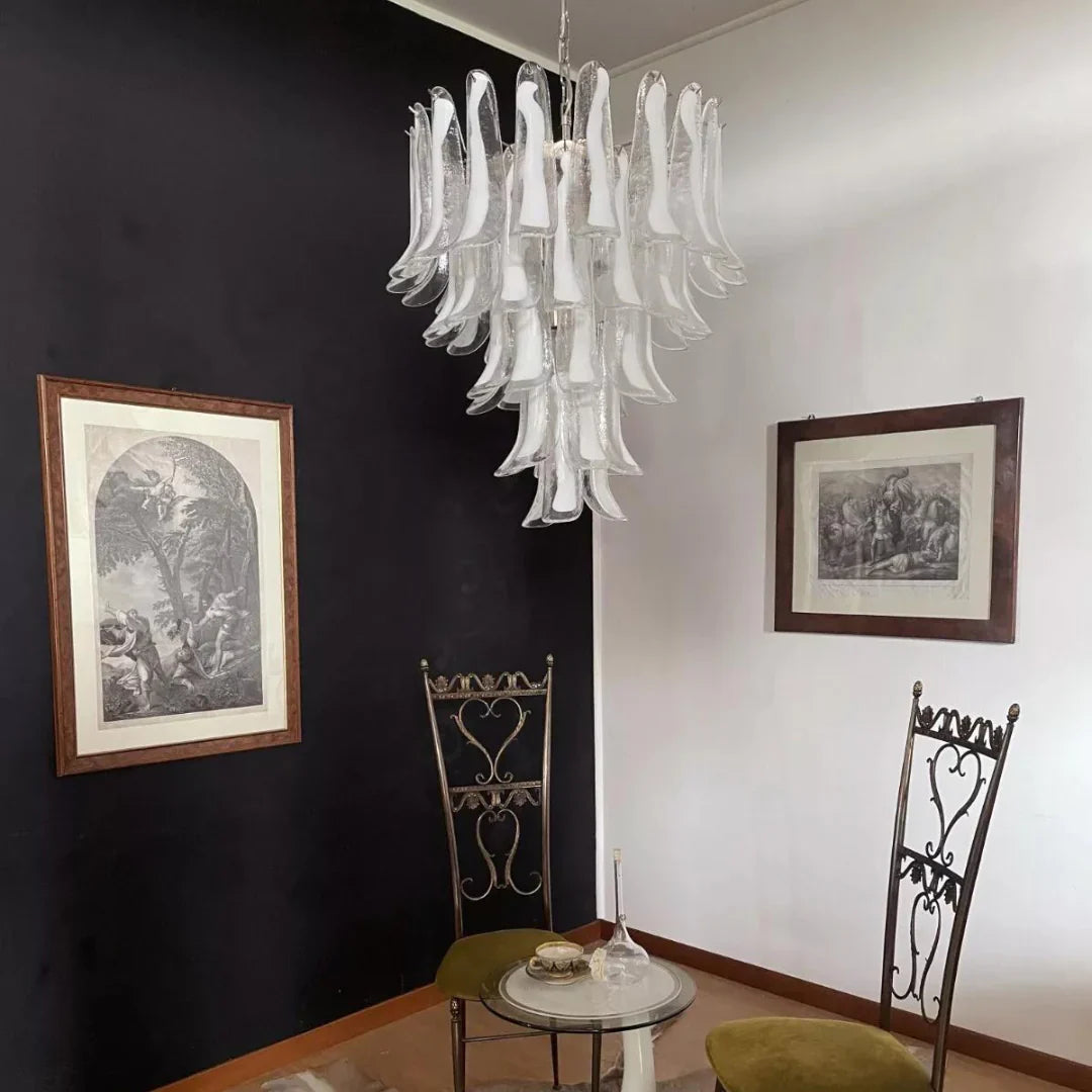 Vintage Transparent Murano Glass Petals Chandelier 26.6"