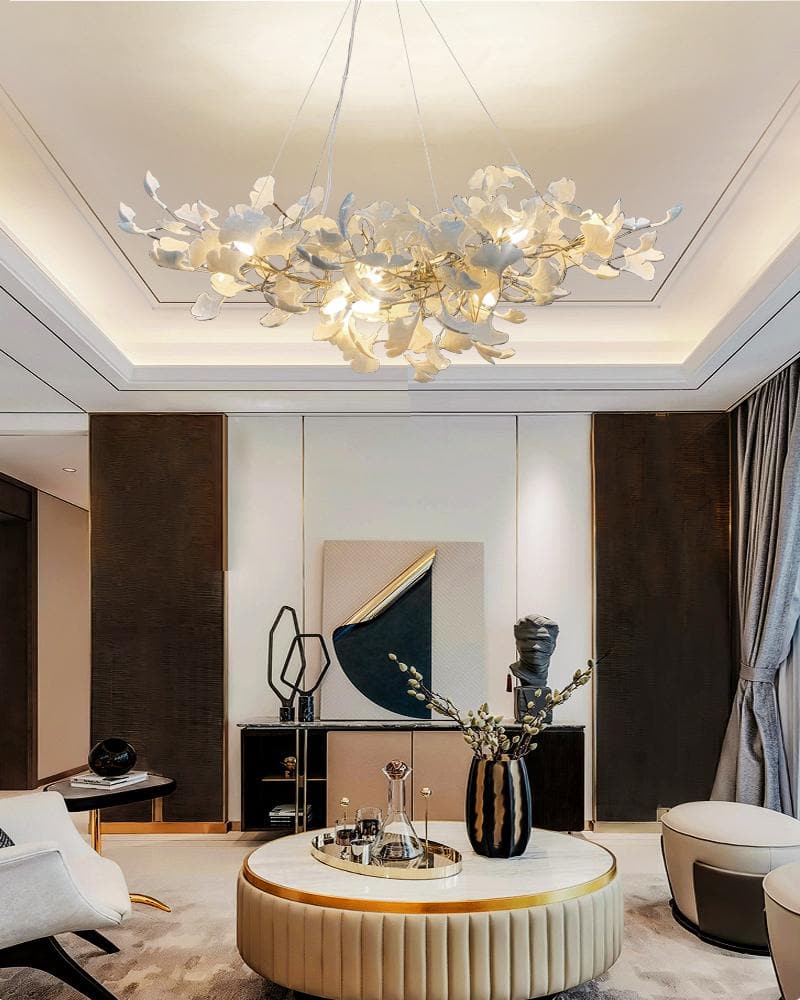 Twilight Branches Ceramic Petal Chandelier Gold Length 31" 39" 59" 78"