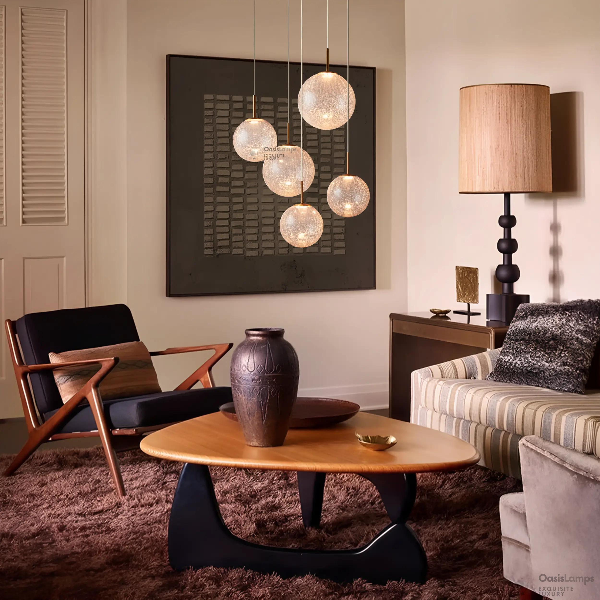 Casen Ablown Crackle Glass Globe Round Chandelier 20" 28" 34" 43"D