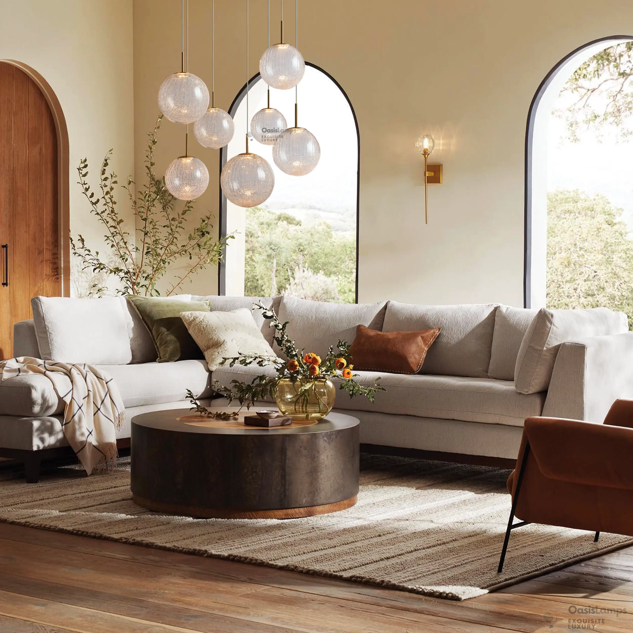 Casen Ablown Crackle Glass Globe Round Chandelier 20" 28" 34" 43"D