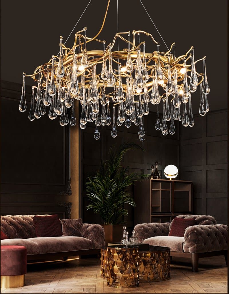 Branch Round Long Teardrop Crystal Chandelier