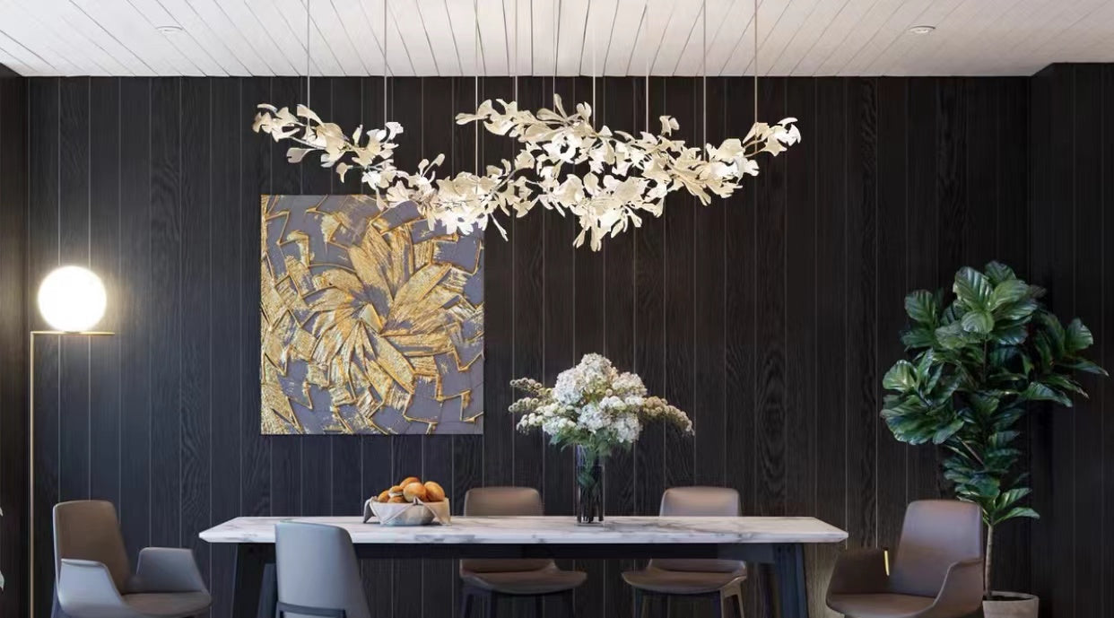 Twilight Branches Ceramic Petal Chandelier Gold Length 31" 39" 59" 78"