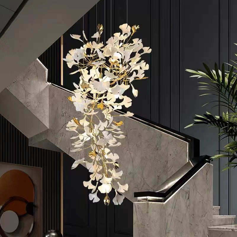 Twilight Branches Ceramic Petal Chandelier Gold Length 31" 39" 59" 78"