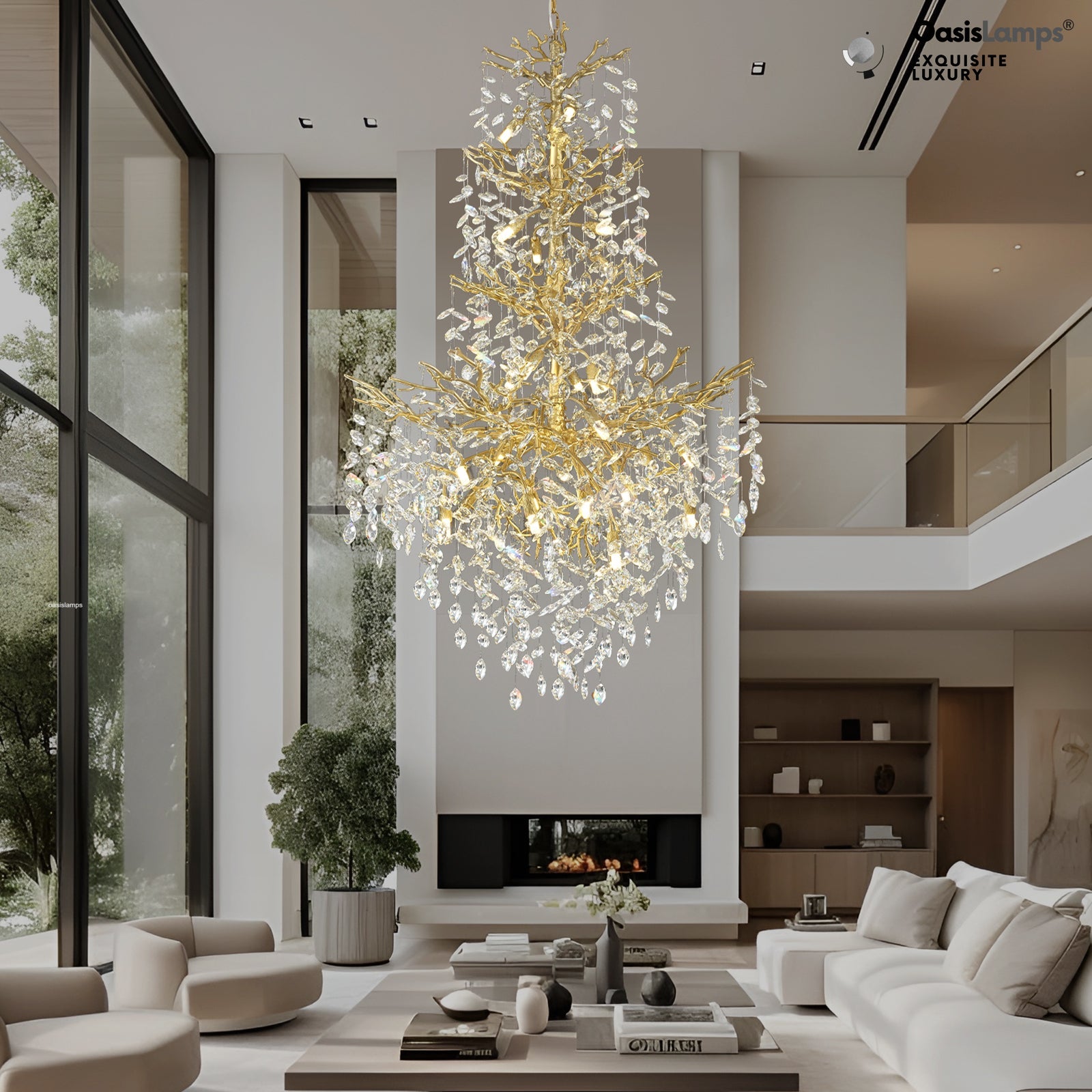 Frostleaf Cascade Grand Staircase Chandelier 61" 65"#Color_brass,Size_H61"