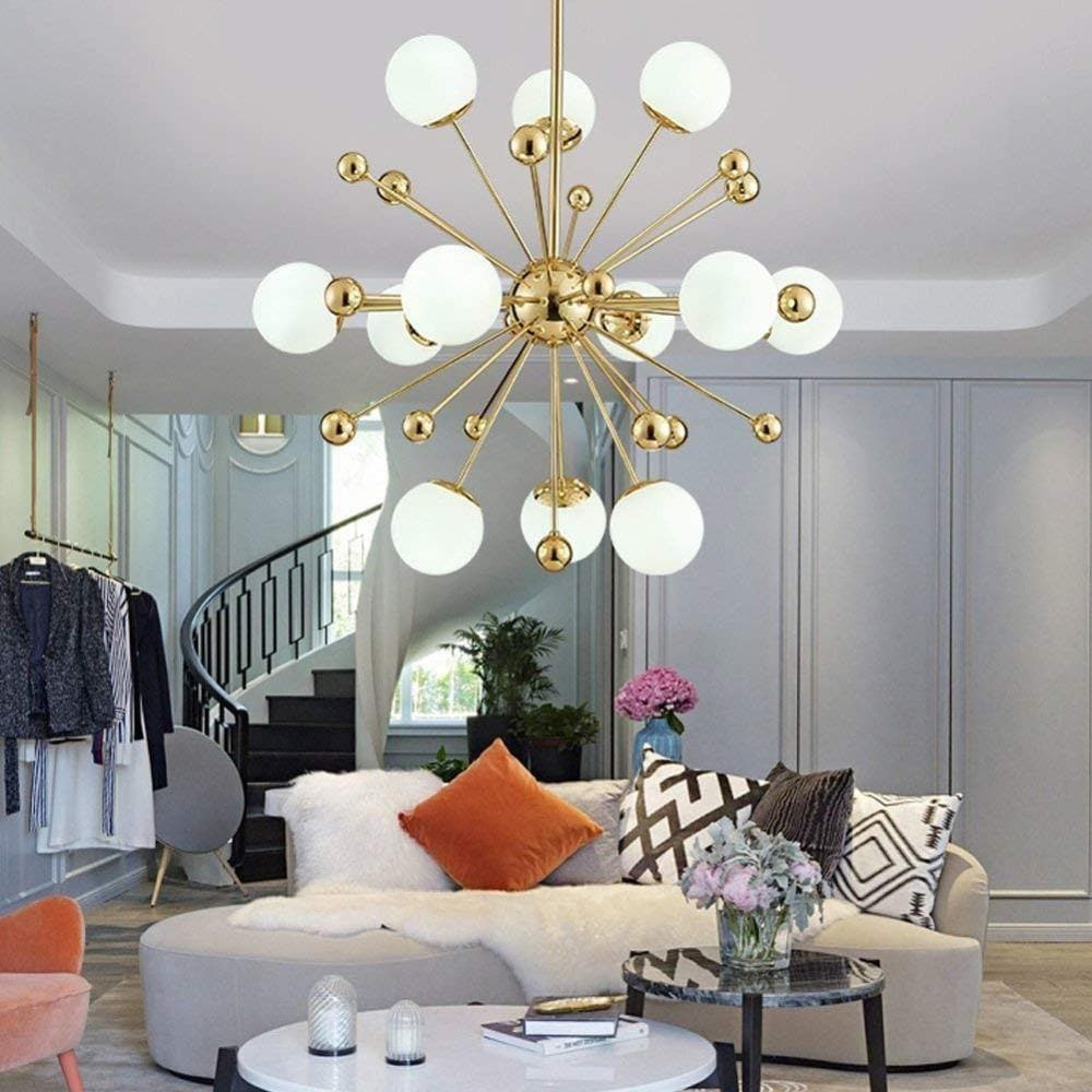12-lights Gold Lamp Body White Lampshade Chandelier