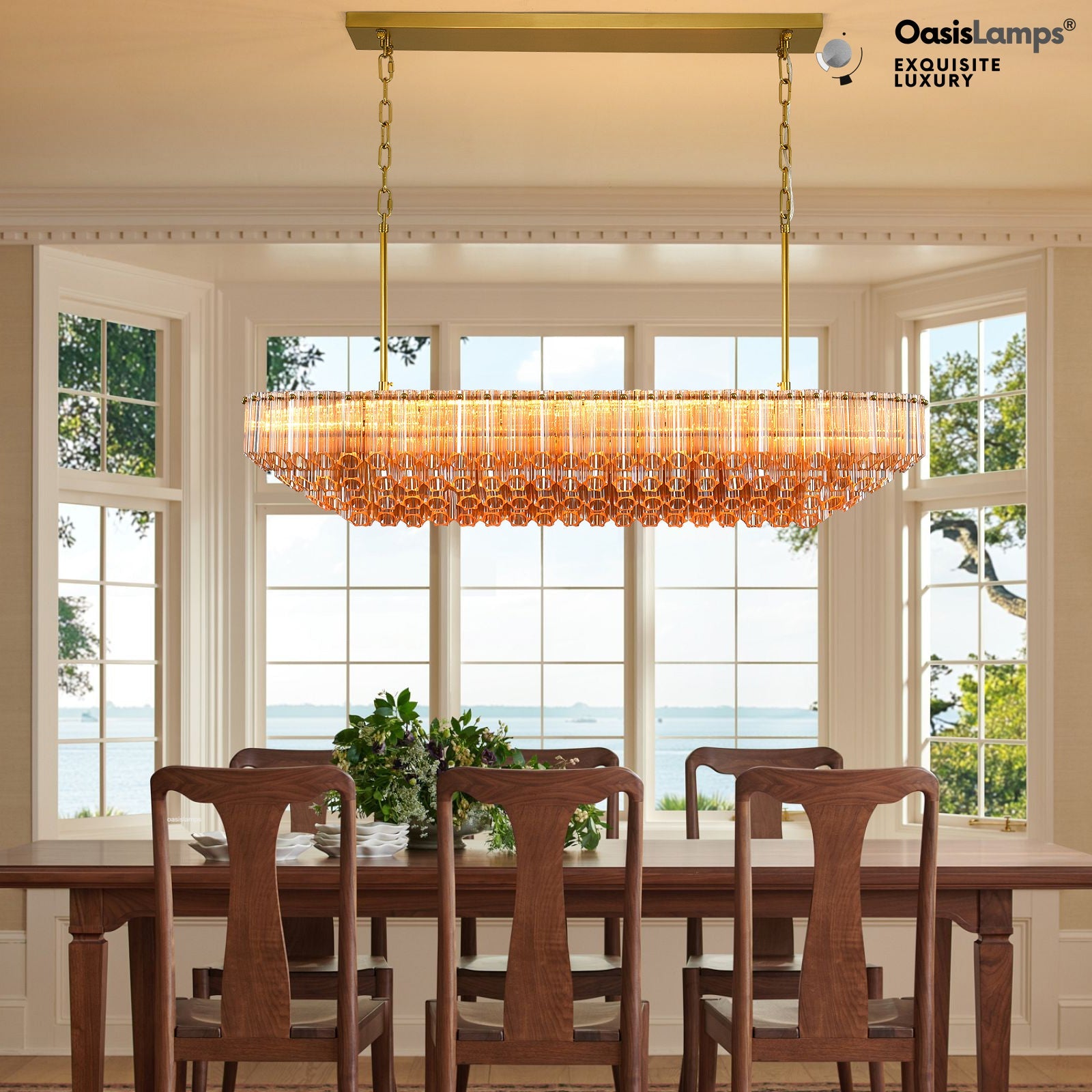 Ethereal Radiance Clear/Amber Rectangular Crystal Chandelier 43"L#glass color_amber,size_43in