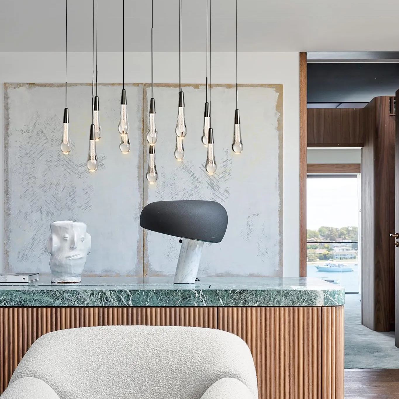 Elara Solitaires Linear Crystal Chandelier 37'' 50'' 70'' 87" 120"W#color_bronze,size_37"-12 lights