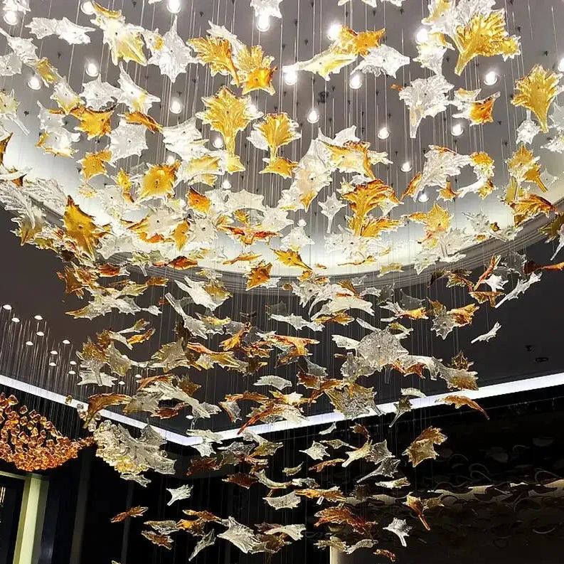 Maple Leaf Round and Rectangular Crystal Chandelier