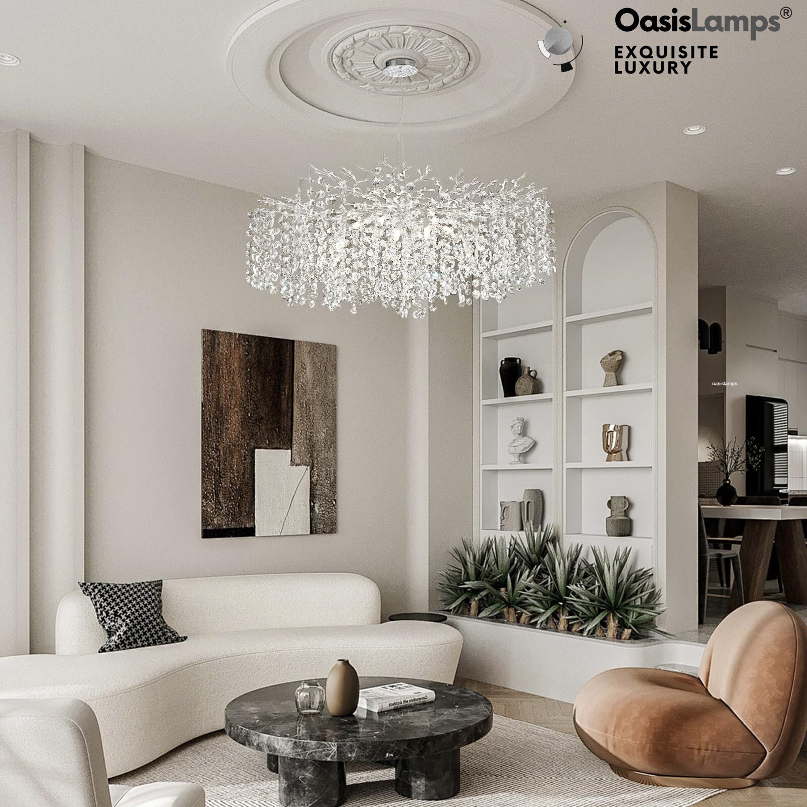 Lustre Branches Crystal Round Chandelier for All Rooms 30" 40"#Color_Silver,Size_D-40inch