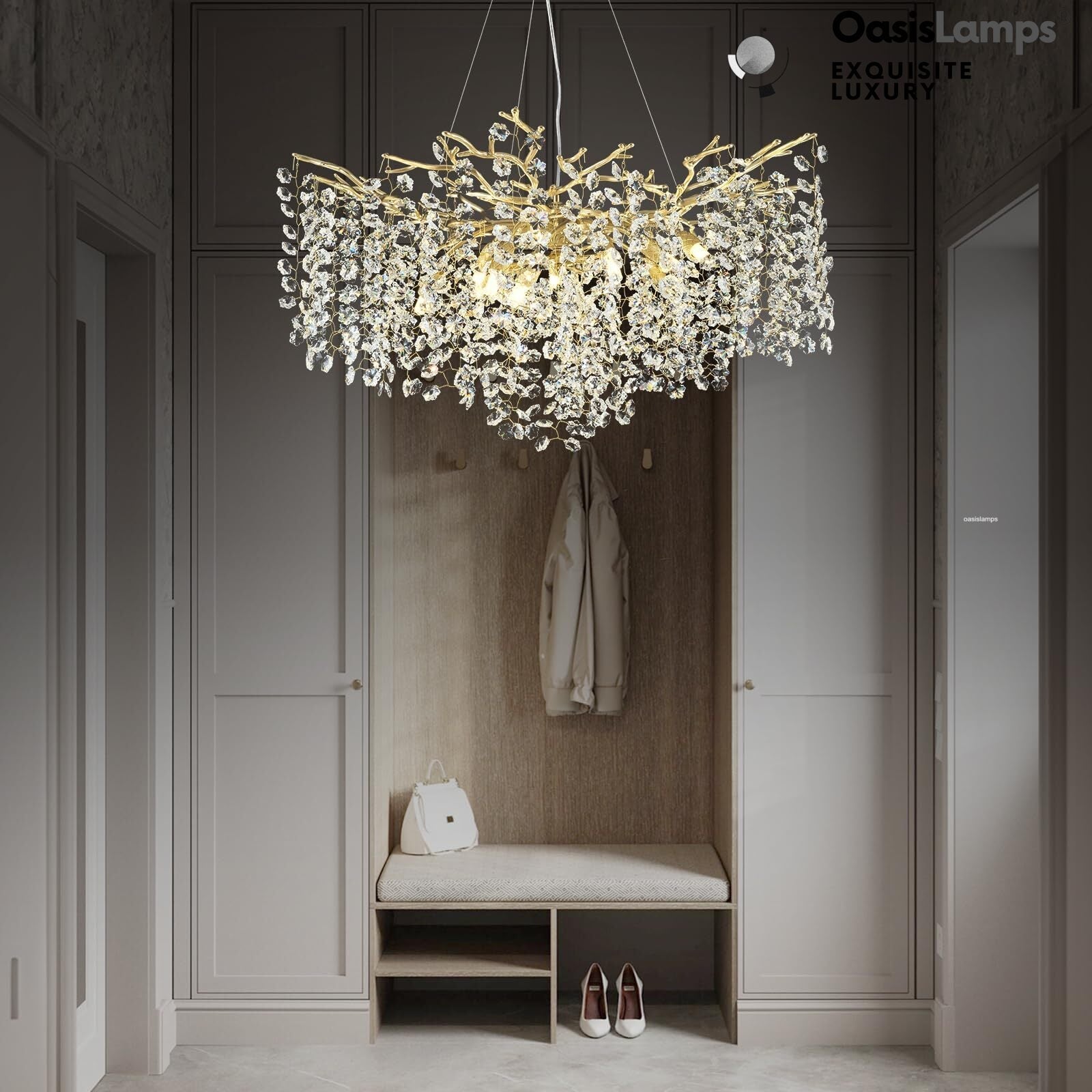 Lustre Branches Crystal Round Chandelier for All Rooms 30" 40"#Color_Brass,Size_D-30inch
