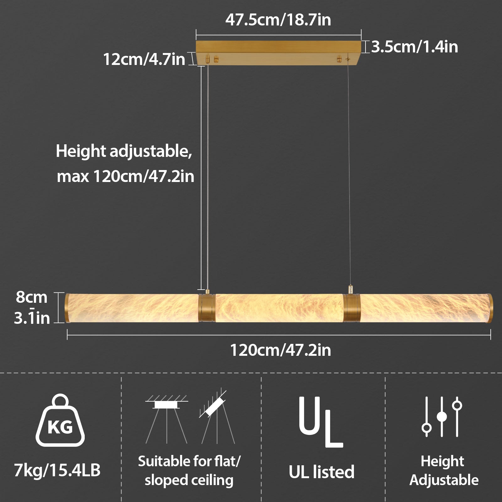 Sylvia Alabaster Rectangular Chandelier 47"