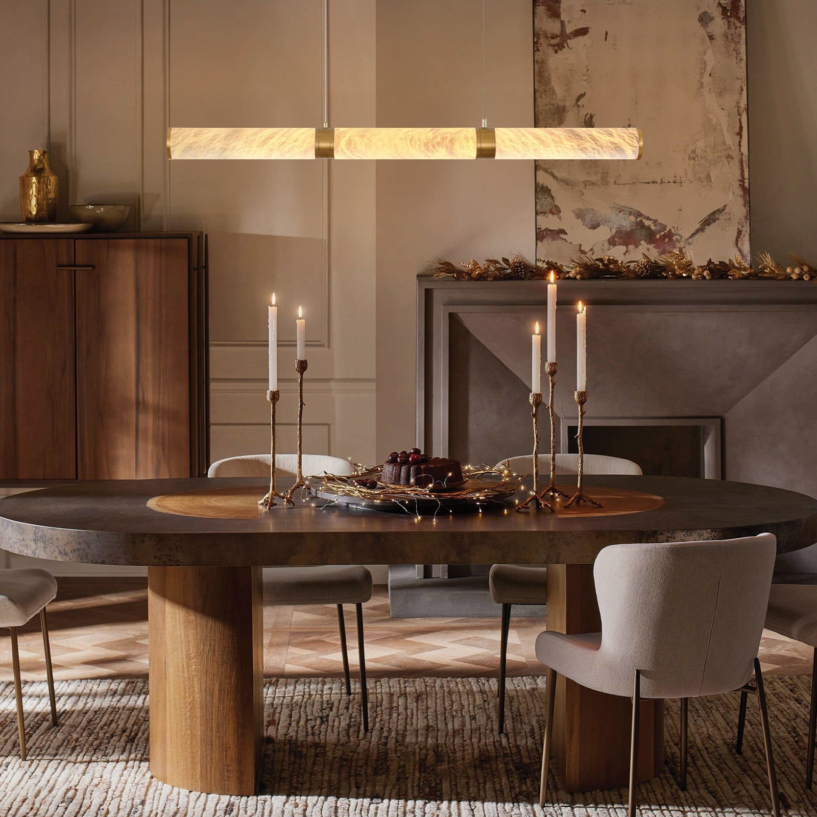 Sylvia Alabaster Rectangular Chandelier 47"