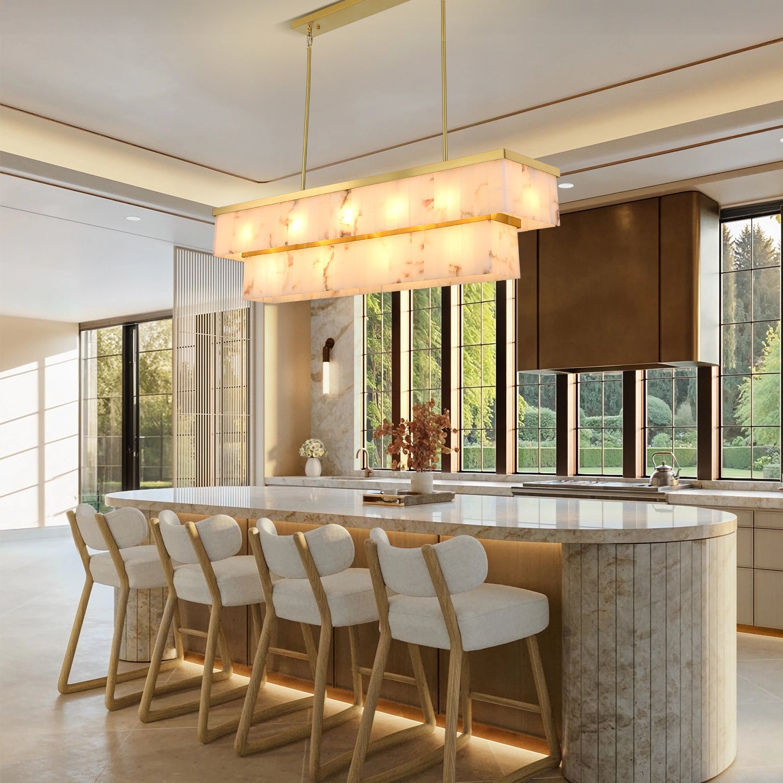 Solmare Alabaster Rectangular Chandelier 54"